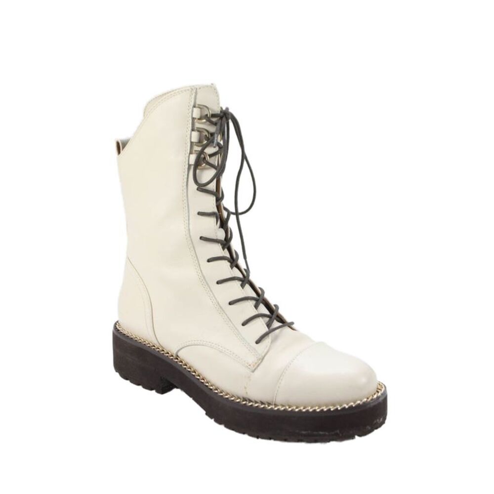 Sam Edelman Women's Leather Lace Up Combat Boots Cream Size 9.5